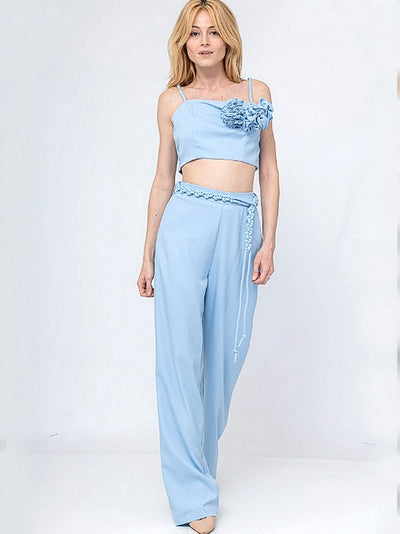 Ensemble chic pantalon bleu pastel