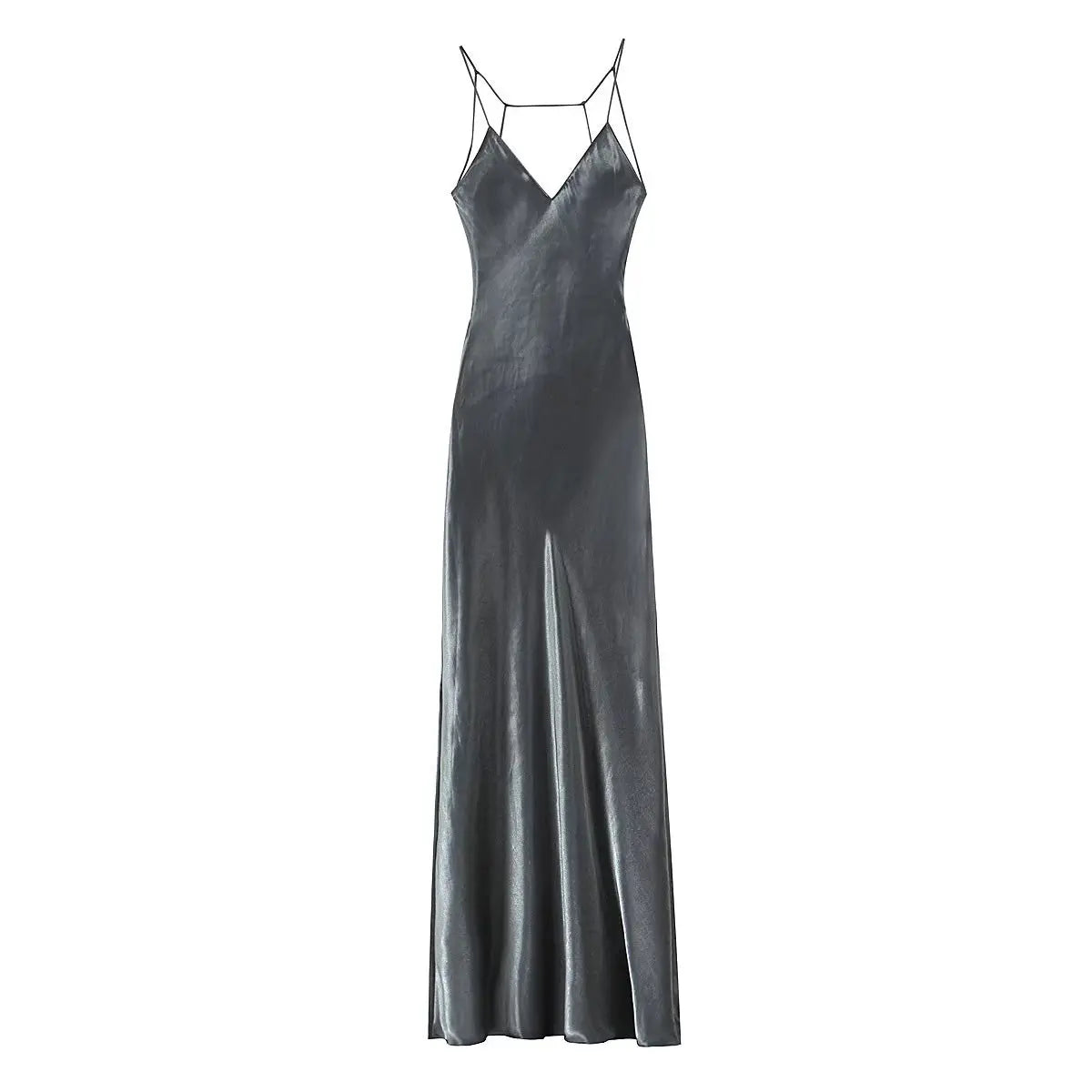 Robe Satin Argentée Dos Nu Gala – Bohème Infinity