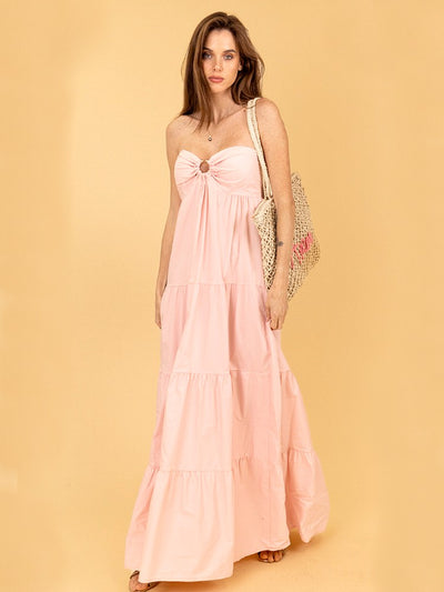 Robe chic longue bustier rose